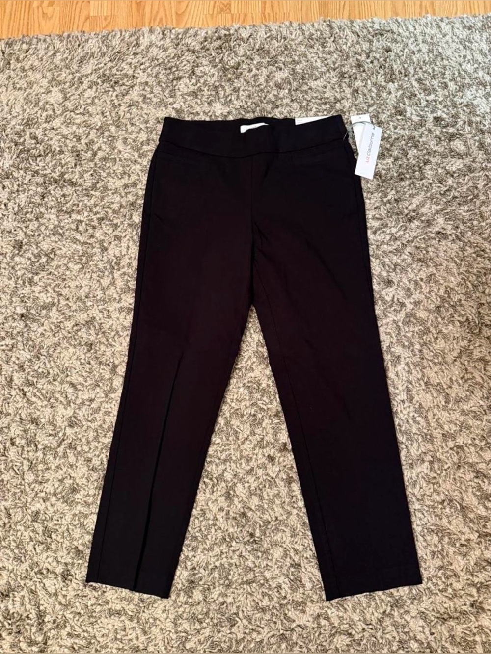 Liz Claiborne Black Straight Leg Mid Rise Pull On Dress Pants